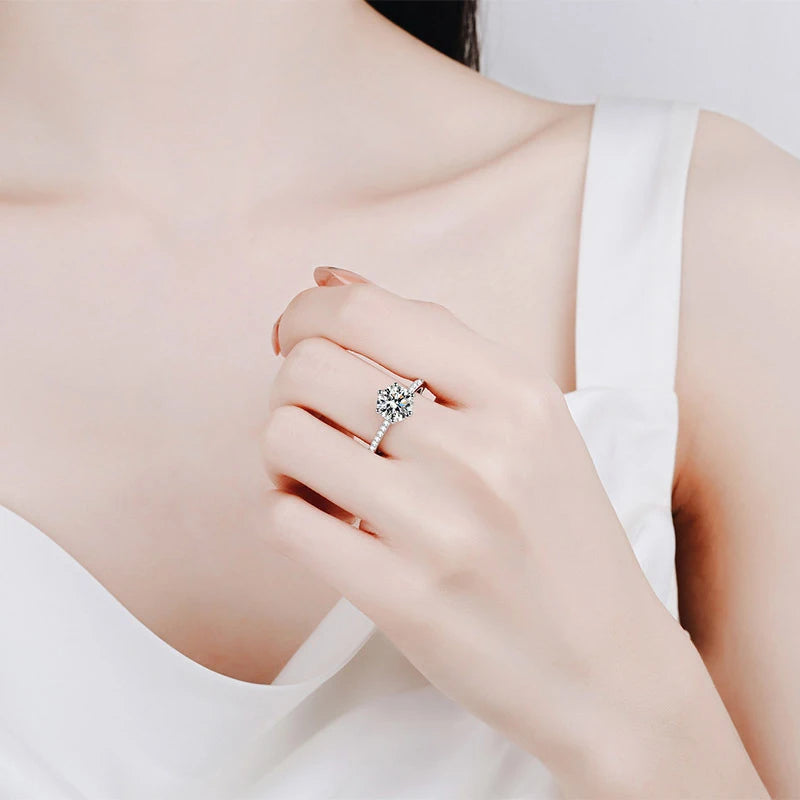 NeeTim 2ct D VVS1 Color Moissanite Engagement Ring For Women 925 Sterling Silver with Gold Plated Rings Wedding Jewelry Bands