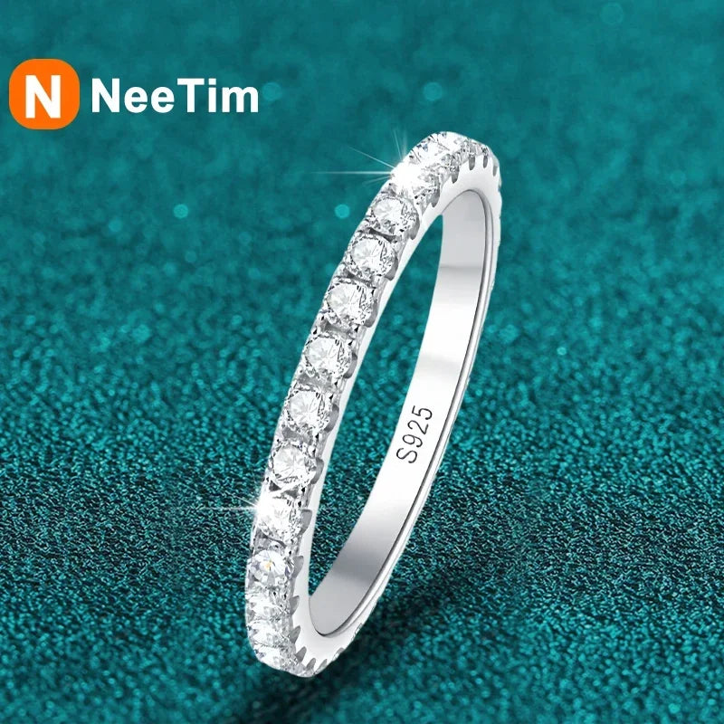 NeeTim D Color 2mm Full Moissanite Diamond Ring for Women Sterling Silver 925 with Gold Plated Wedding Bridal Band Rings Jewelry