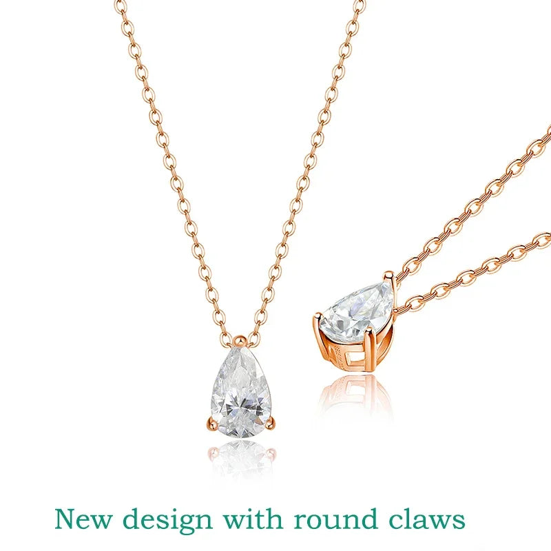 Smyoue Certified 1CT 2CT Pear Cut D VVS1 Moissanite Necklace for Women 18k Gold Plated Jewelry 100% Sterling Silver 925 Pendant