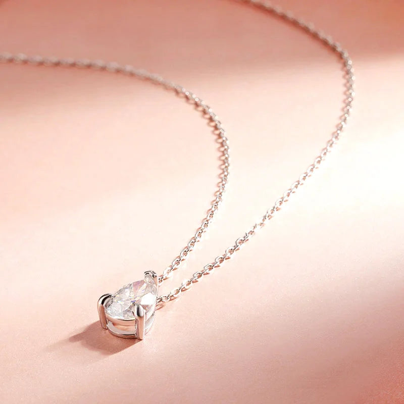 Smyoue Certified 1CT 2CT Pear Cut D VVS1 Moissanite Necklace for Women 18k Gold Plated Jewelry 100% Sterling Silver 925 Pendant