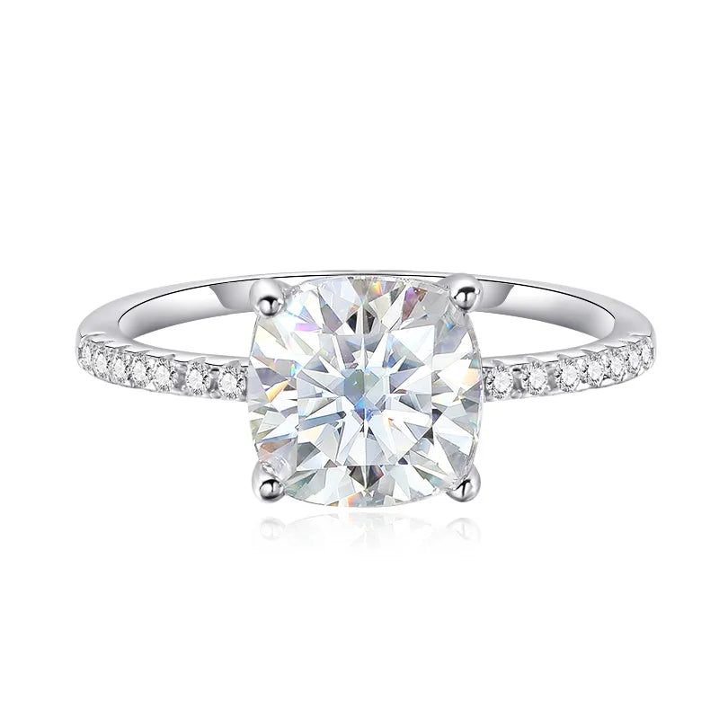 Knobspin D VVS1 Cushion Moissanite Rings for Woman Lab Diamond Wedding Jewelry with GRA S925 Sliver Plated 18k White Gold Ring