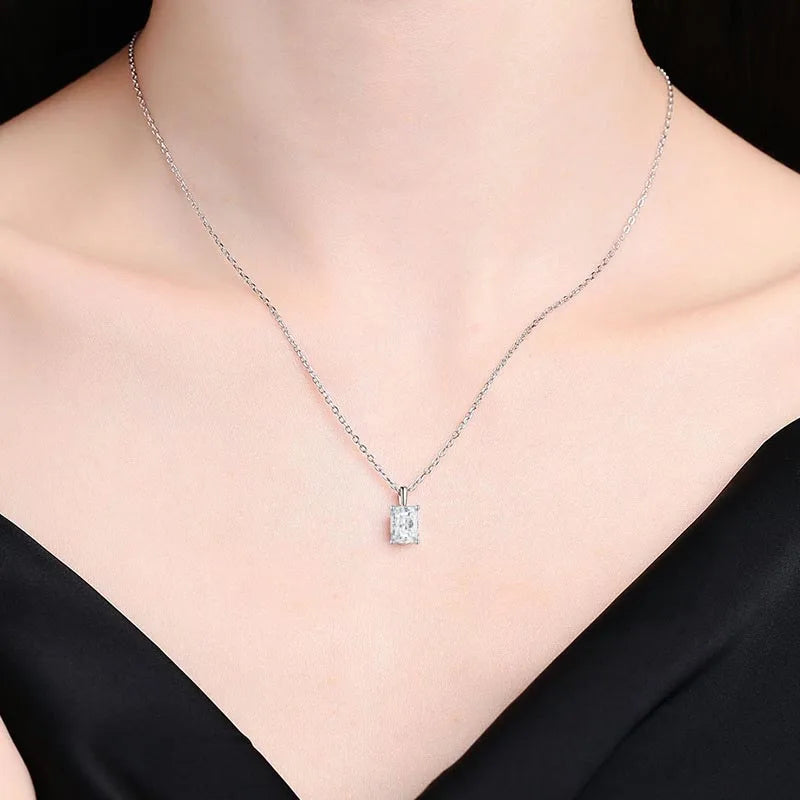 D VVS1 Moissanite Radiant Pendant Necklace | 925 Sterling Silver with Gold Plating | Luxury GRA Certified Jewelry