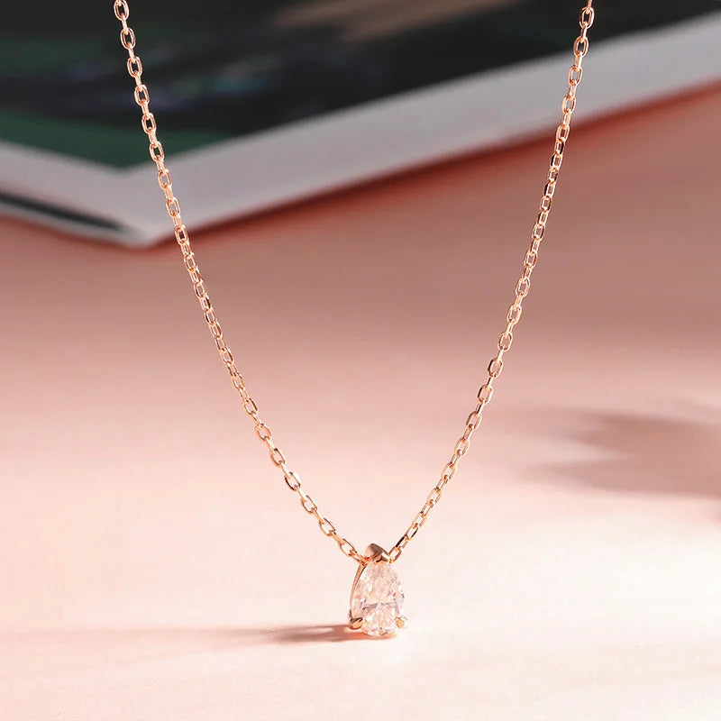 Smyoue Certified 1CT 2CT Pear Cut D VVS1 Moissanite Necklace for Women 18k Gold Plated Jewelry 100% Sterling Silver 925 Pendant