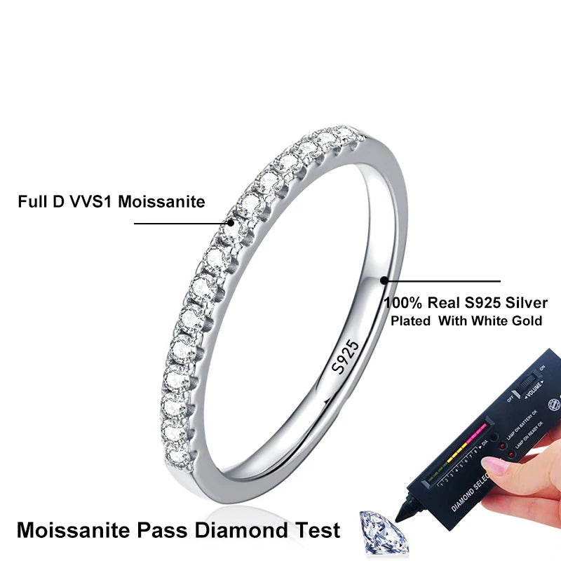 NeeTim Moissanite Ring 925 Sterling Silver with White Gold Plated Lab Diamond Eternity Band Engagement Wedding Rings for Women