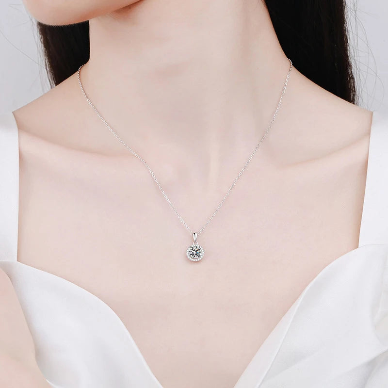 1ct Moissanite Necklace – 925 Sterling Silver Lab Diamond Pendant