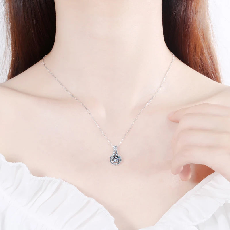 NeeTim 1ct 2ct 5ct Moissanite Necklace for Women Sterling Silver 925 with White Gold Plated Lab Diamond Sparkling Pendant GRA