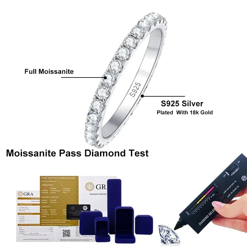 NeeTim D Color 2mm Full Moissanite Diamond Ring for Women Sterling Silver 925 with Gold Plated Wedding Bridal Band Rings Jewelry