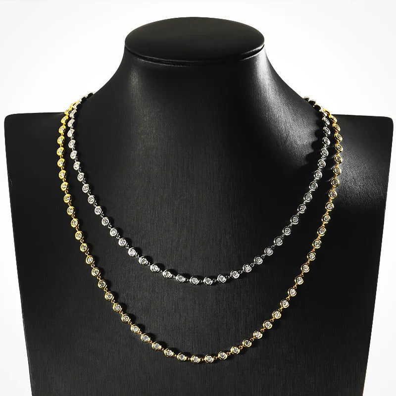 3mm Moissanite Tennis Necklace Women – GRA Certified 925 Sterling Silver 18K Gold Lab Diamond Chain