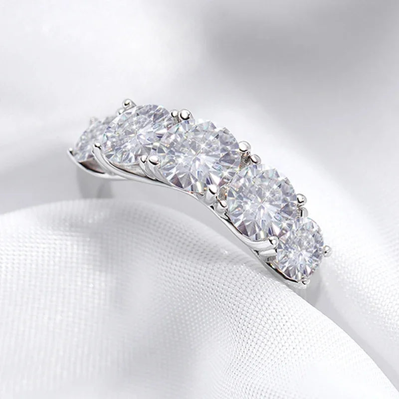 3.6 CT Moissanite Ring – 5-Stone Wedding Band, 18K Plated S925 Sterling Silver for Women with GRA Certificate