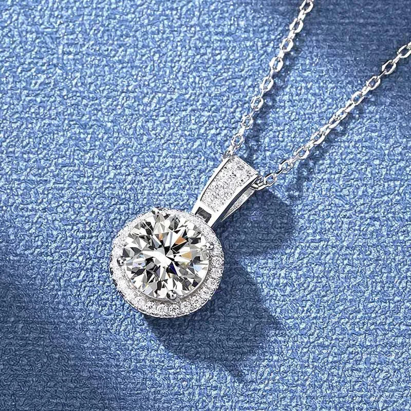 Moissanite Pendant Necklace for Women 925 Sterling Silver White Gold Plated Lab Diamond Wedding Jewelry