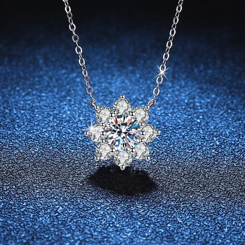 1CT D Color VVS1 Moissanite Diamond Pendant Necklace – 925 Silver with White Gold Plated Chain