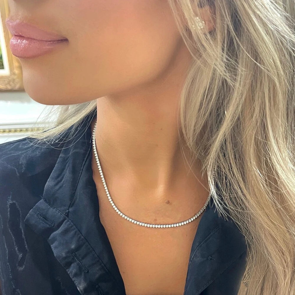 Moissanite Tennis Necklace 3-Claw 925 Sterling Silver 18k White Gold