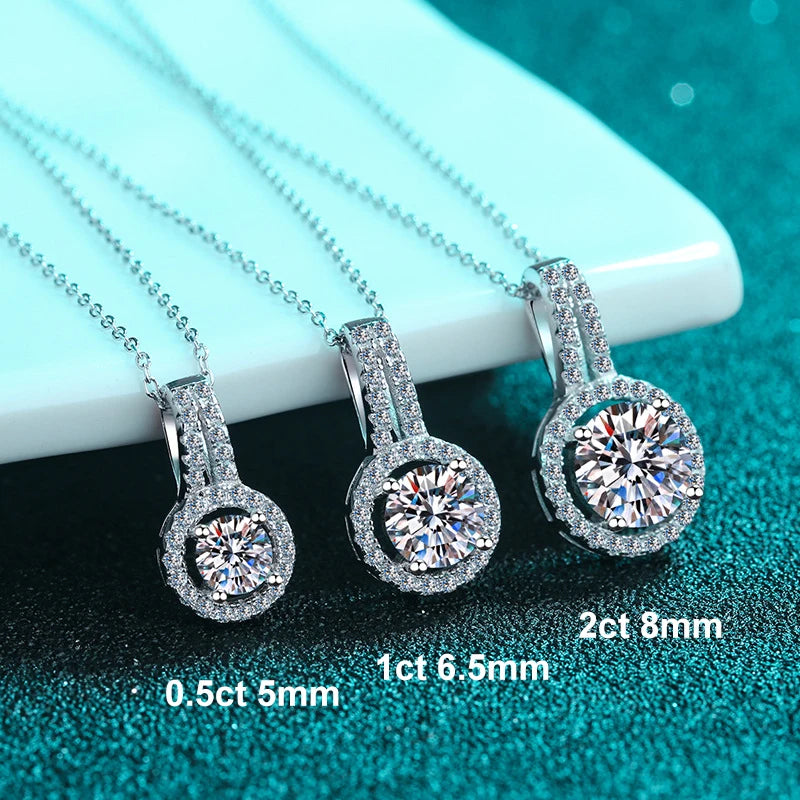 NeeTim 1ct 2ct 5ct Moissanite Necklace for Women Sterling Silver 925 with White Gold Plated Lab Diamond Sparkling Pendant GRA
