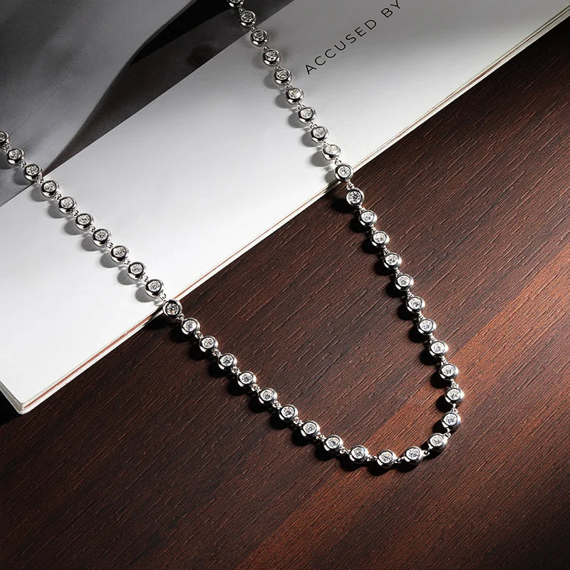 3mm Moissanite Tennis Necklace Women – GRA Certified 925 Sterling Silver 18K Gold Lab Diamond Chain
