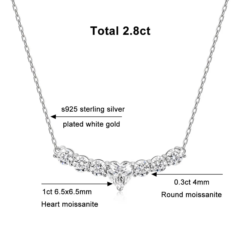 2,8 CT Moissanite D VVS1 Heart Pendant Necklace 925 Sterling Silver Lab Diamond Luxury Jewelry