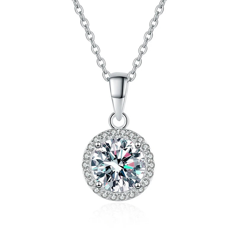 1ct Moissanite Necklace – 925 Sterling Silver Lab Diamond Pendant