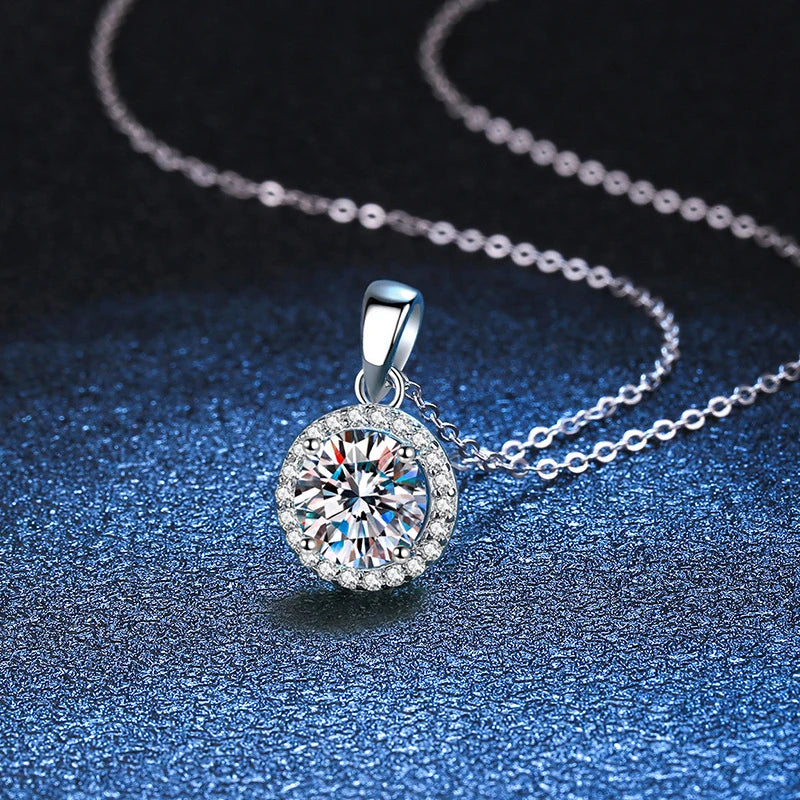 1ct Moissanite Necklace – 925 Sterling Silver Lab Diamond Pendant