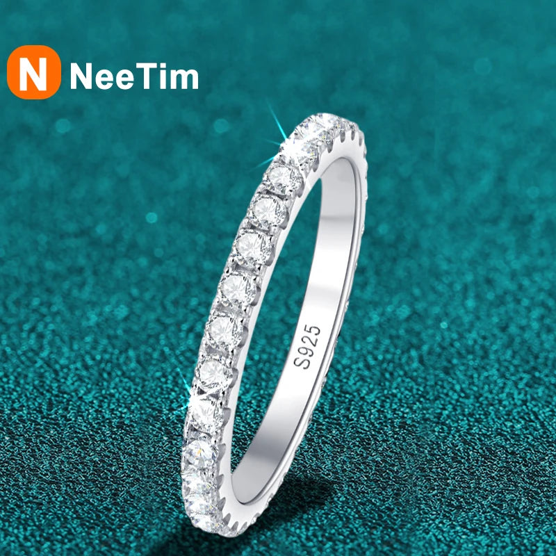 NeeTim D Color 2mm Full Moissanite Diamond Ring for Women Sterling Silver 925 with Gold Plated Wedding Bridal Band Rings Jewelry
