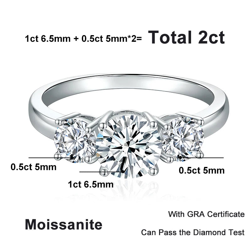 NeeTim Full D Color Moissanite Ring 925 Sterling Silver Rings for Women 3-Stone Proposal Engagement Wedding Bands Party Jewelry