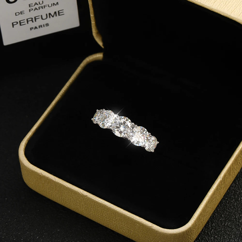 KNOBSPIN 5 Stones 3.6CT D Color Moissanite Rings for Women Sparkling Diamonds with Certificates 925 Sterling Sliver Wedding Ring