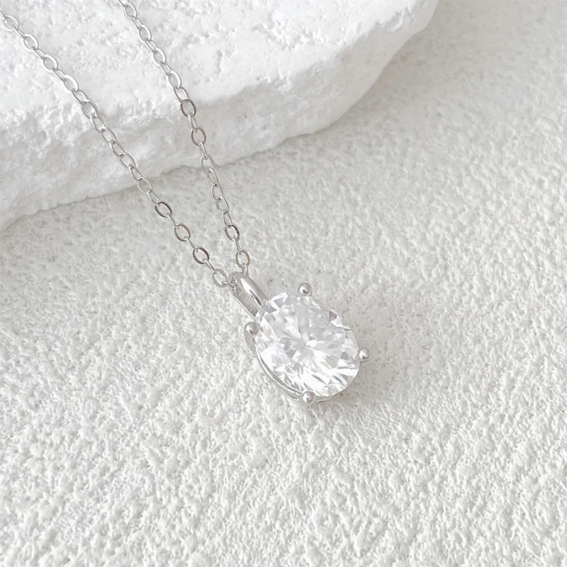 NeeTim 1ct 2ct 3ct Oval Cut Moissanite Necklaces for Women Jewelry 925 Sterling Silver Chain Pandant Lab Diamond Birthday Gift