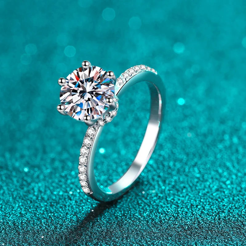 NeeTim 2ct D VVS1 Color Moissanite Engagement Ring For Women 925 Sterling Silver with Gold Plated Rings Wedding Jewelry Bands