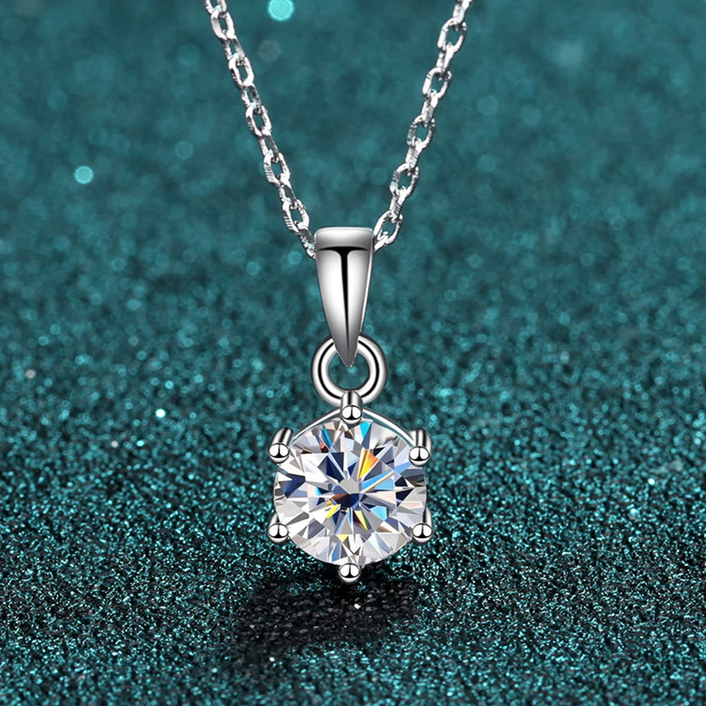 Moissanite Necklace S925 Sterling Silver White Gold Plated Round Brilliant Diamond Pendant Jewelry