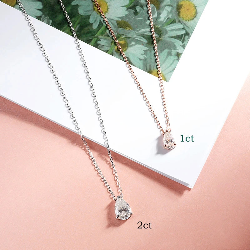 Smyoue Certified 1CT 2CT Pear Cut D VVS1 Moissanite Necklace for Women 18k Gold Plated Jewelry 100% Sterling Silver 925 Pendant