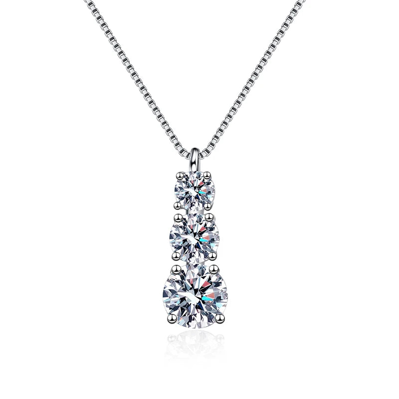 1,8 CT 3-Stone Moissanite Pendant Necklace S925 Sterling Silver Sparkling Diamond Necklace Fine Wedding Jewelry