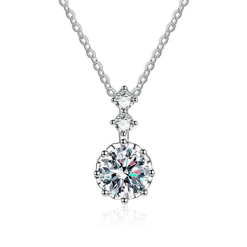 NeeTim 1ct 6.5mm D Color Moissanite Diamond Pendant Necklace 925 Sterling Silver Neck Chain Necklaces with GRA Gift for Women