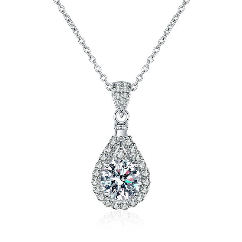 NeeTim 1CT 2CT 5CT Moissanite Pendant For Women 925 Sterling Silver Lab Diamond Plated with White Gold Necklace Wedding Jewelry