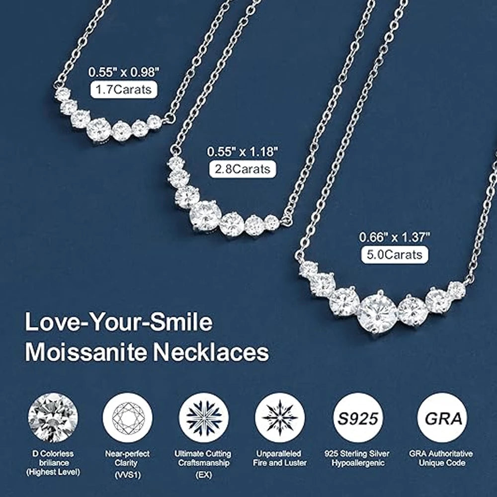 D VVS1 Moissanite Necklace – GRA Certified 925 Sterling Silver with 18k White Gold Plated