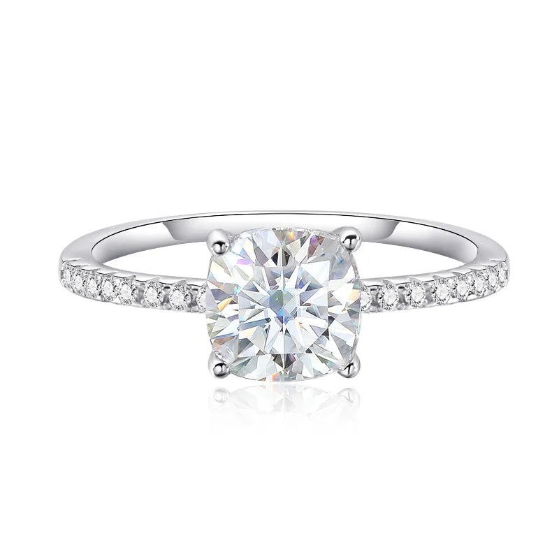 Knobspin D VVS1 Cushion Moissanite Rings for Woman Lab Diamond Wedding Jewelry with GRA S925 Sliver Plated 18k White Gold Ring