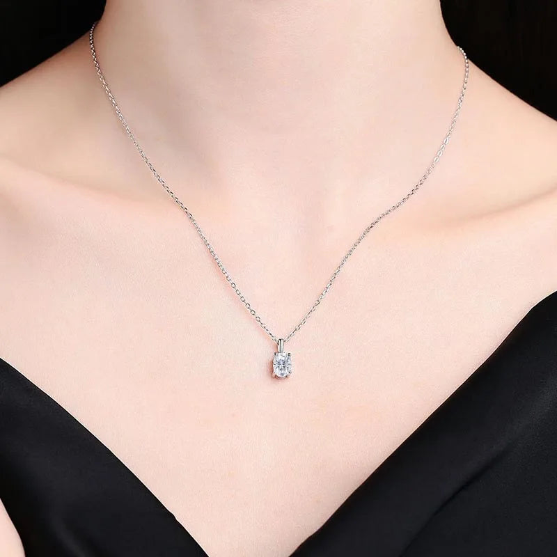 NeeTim 1ct 2ct 3ct Oval Cut Moissanite Necklaces for Women Jewelry 925 Sterling Silver Chain Pandant Lab Diamond Birthday Gift