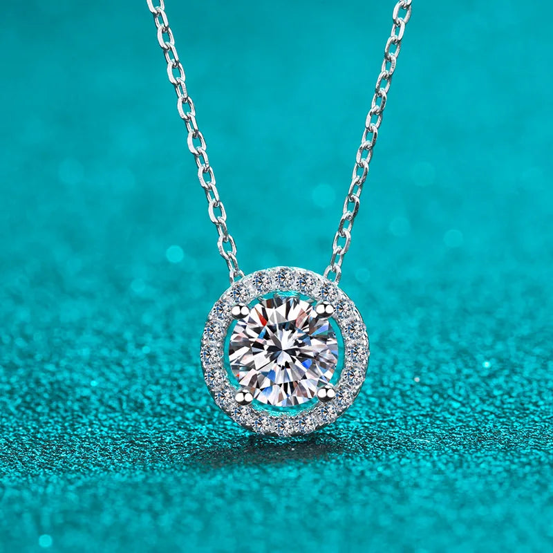 KNOBSPIN Moissanite Necklace Halo Pendant 0.5ct Sterling Silver D VVS1 Lab Diamond with GRA Certificate Necklace for Women