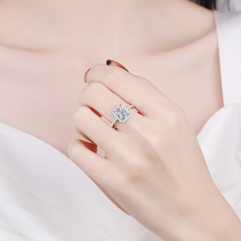 KNOBSPIN 1ct 2ct Emerald/Radiant Cut Moissanite Ring 925 Sterling Silver Plated with 18k White Gold Rings for Women Fine Jewelry