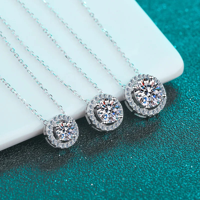 KNOBSPIN Moissanite Necklace Halo Pendant 0.5ct Sterling Silver D VVS1 Lab Diamond with GRA Certificate Necklace for Women