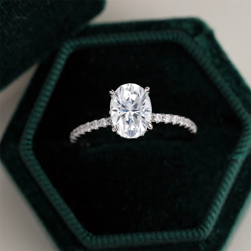 NeeTim 1ct 2ct 3ct Oval Cut Moissanite Rings for Women 925 Sterling Silver Lab Diamond Wedding Engagement Ring Gemstone Band GRA