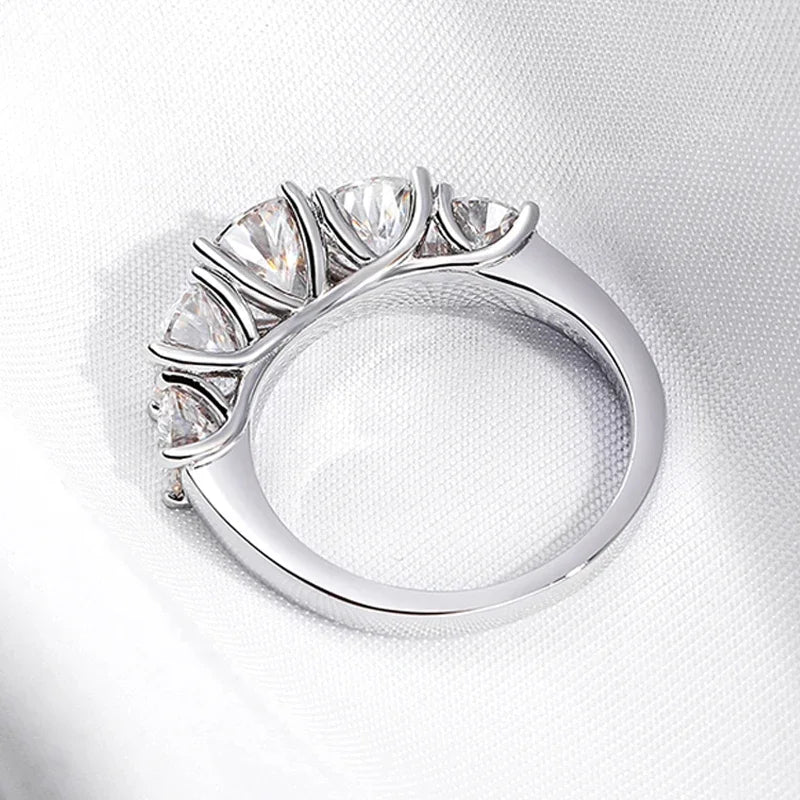 3.6 CT Moissanite Ring – 5-Stone Wedding Band, 18K Plated S925 Sterling Silver for Women with GRA Certificate