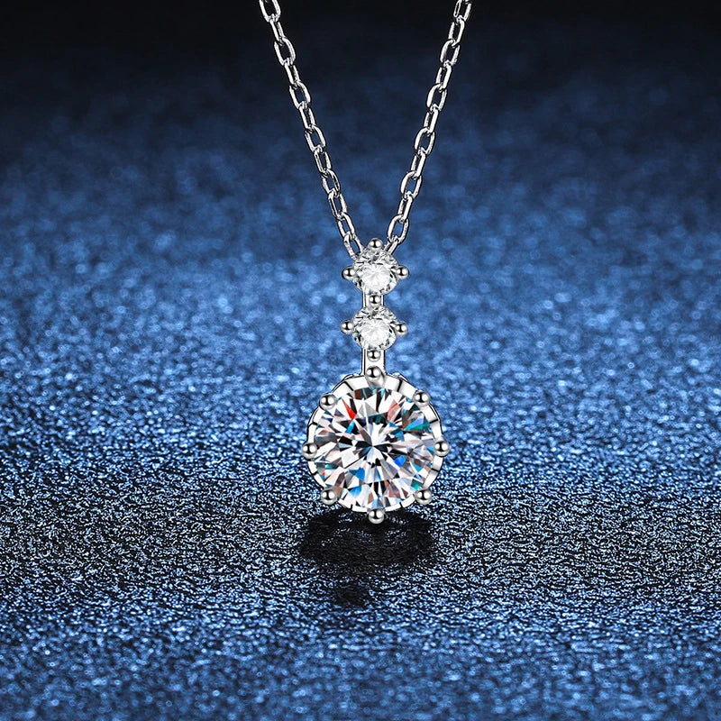 NeeTim 1ct 6.5mm D Color Moissanite Diamond Pendant Necklace 925 Sterling Silver Neck Chain Necklaces with GRA Gift for Women