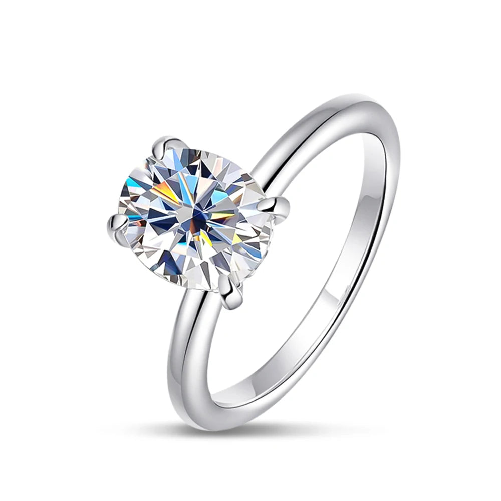 KNOBSPIN D VVS1 Oval Moissanite Rings 4 Prong Setting Classic Trendy Women Engagement Wedding Band GRA Certified 925 Sliver Ring