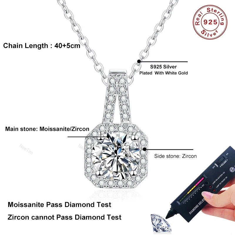 NeeTim 0.5ct 1ct 2ct Moissanite Necklace for Women Sterling Silver 925 with 18k Gold Plated Lab Diamond Pendant Necklaces