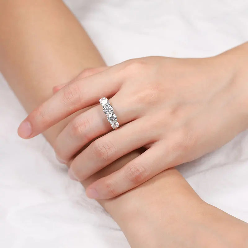 3.6 CT Moissanite Ring – 5-Stone Wedding Band, 18K Plated S925 Sterling Silver for Women with GRA Certificate