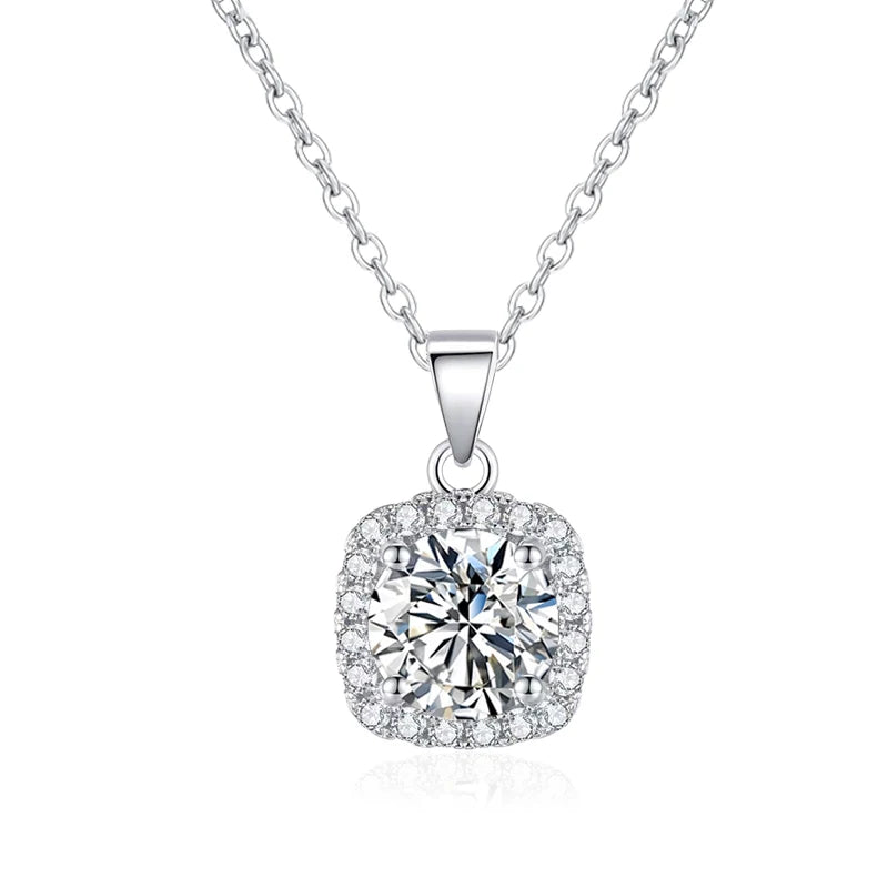 1ct 2ct D VVS1 Moissanite Pendant Necklace 925 Sterling Silver with White Gold Plating Luxury