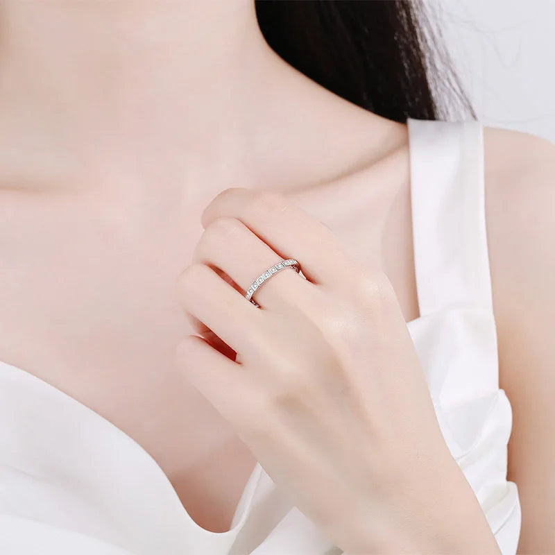 0.16 CT Moissanite Half Circle Ring – Silver Plated Platinum Band