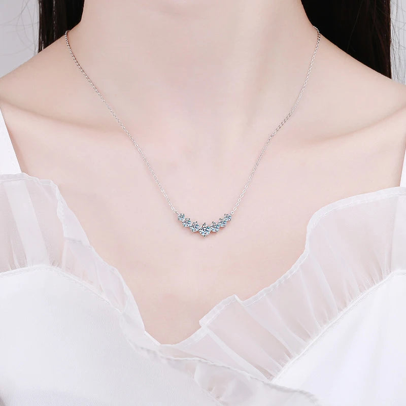 NeeTim Full Moissanite Diamond Necklace for Women 925 Sterling Silver with Plated White Gold Neck Pendent Wedding Fine Jewely