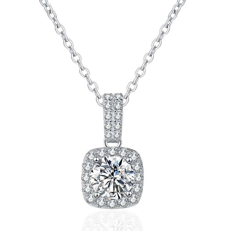 D VVS1 Moissanite Pendant Necklace 925 Sterling Silver Sparkling Lab Diamond Chain