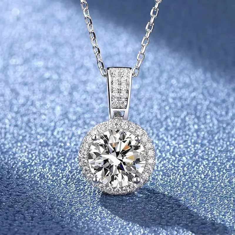 Moissanite Pendant Necklace for Women 925 Sterling Silver White Gold Plated Lab Diamond Wedding Jewelry