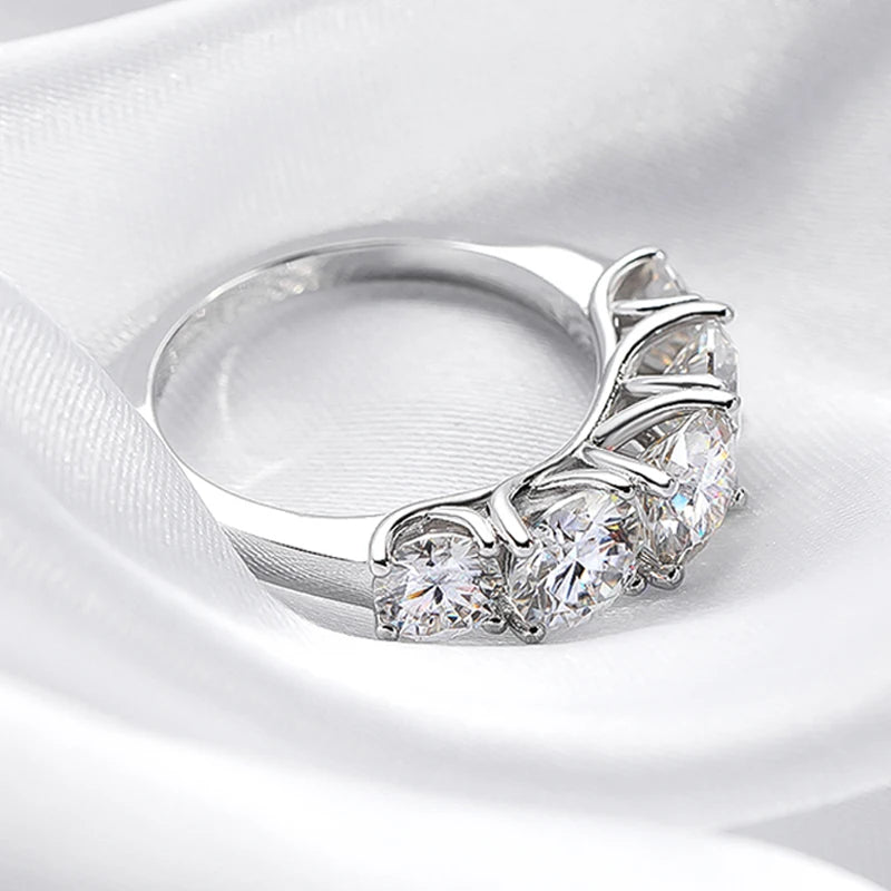 3.6 CT Moissanite Ring – 5-Stone Wedding Band, 18K Plated S925 Sterling Silver for Women with GRA Certificate