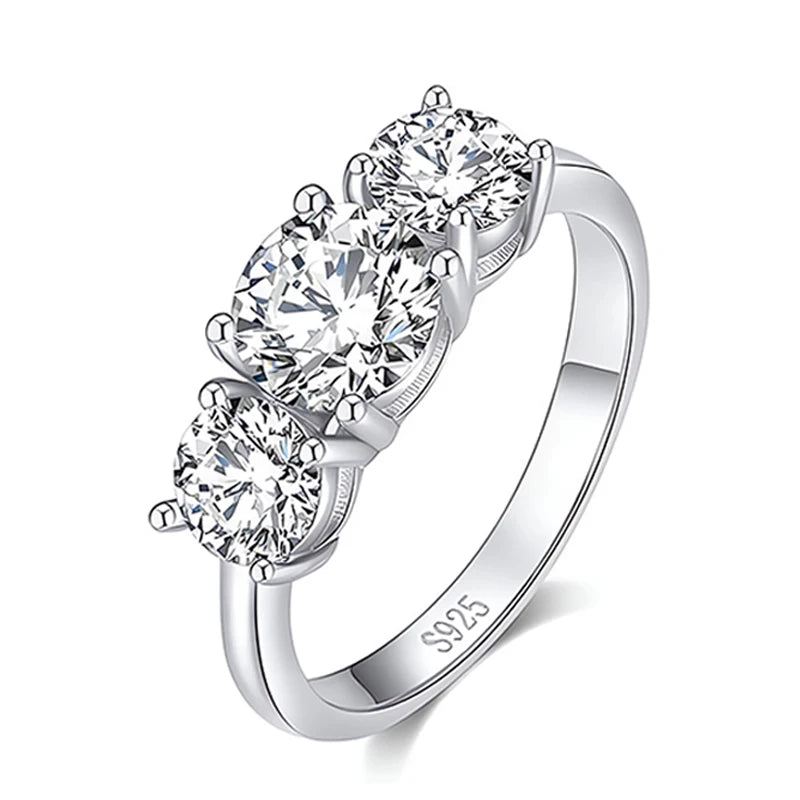NeeTim 4CT Moissanite Engagement Ring for Women 3-stone S925 Sterling Silver with Gold Plated Wedding Band Promise Diamond Rings